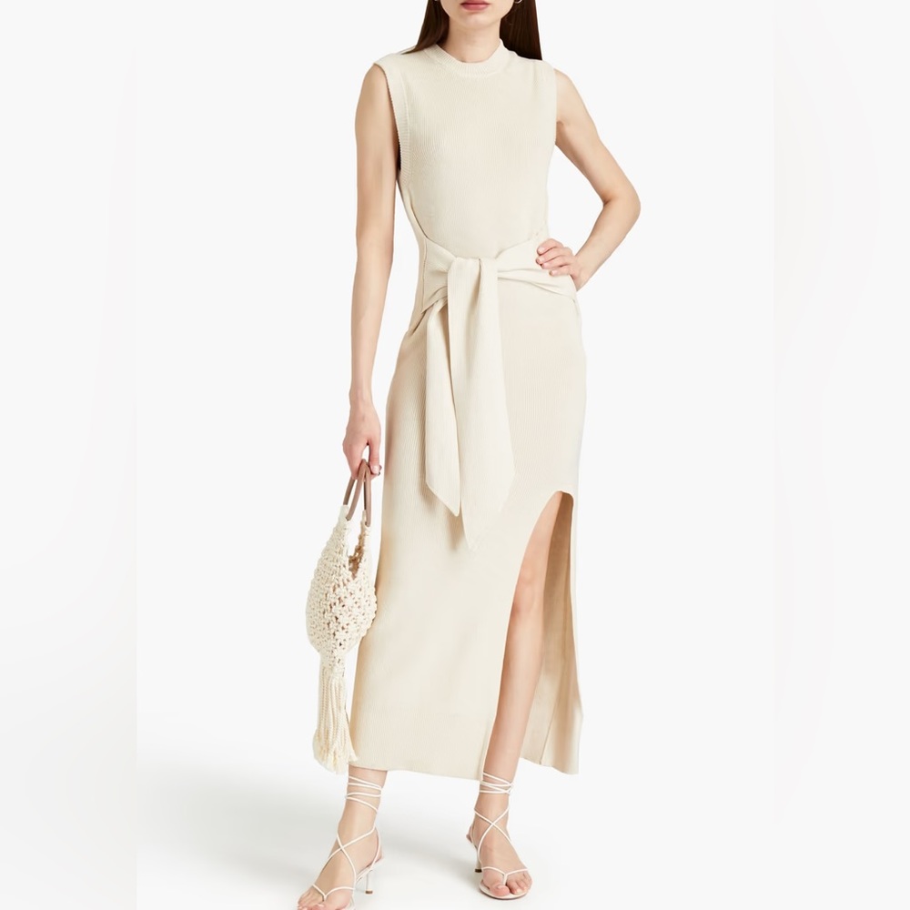 Jonathan Simkhai Cashmere Front Tie Dress In Taupe